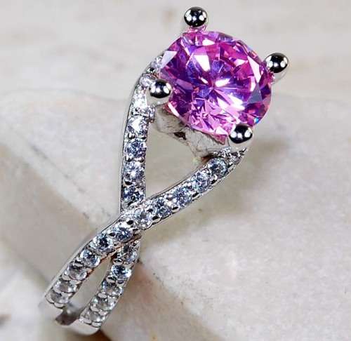 2CT Pink Sapphire & White Topaz 925 Solid Sterling Silver Ring Jewelry Sz 7