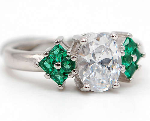 AAA Grade 3CT Emerald Quartz & Topaz 925 Solid Sterling Silver Ring Jewelry Sz 7