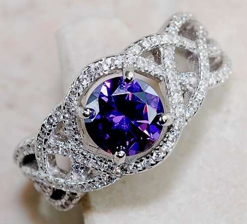 2CT Amethyst & White Topaz 925 Solid Sterling Silver Ring Jewelry Sz 7