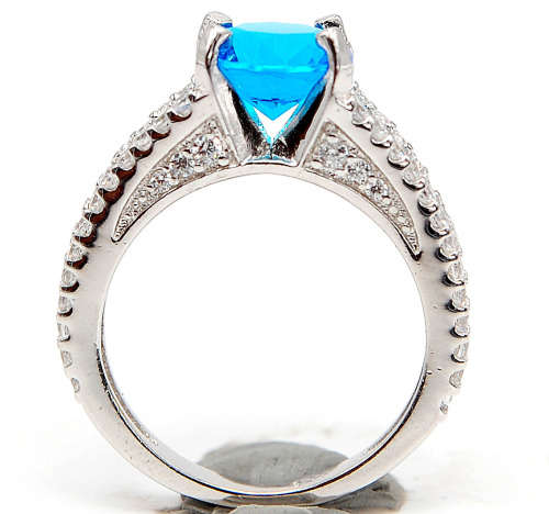 3CT Blue Topaz & Topaz 925 Solid Sterling Silver Ring Jewelry Sz 8