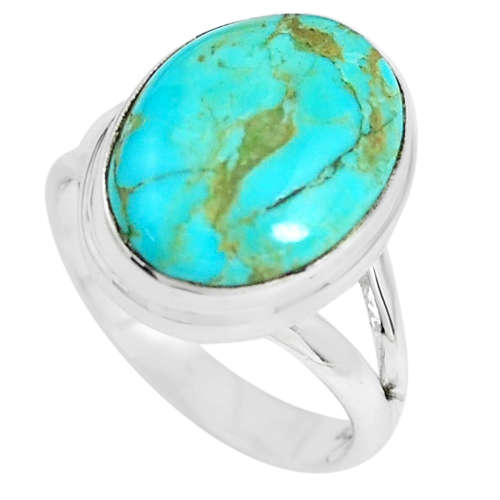6.33cts Natural Blue Kingman Turquoise 925 Silver Solitaire Ring Size 6.5
