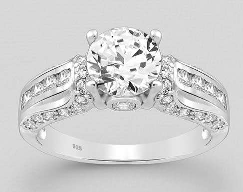 Solid 925 Sterling Silver  CZ Simulated Diamond Ring  Size 8