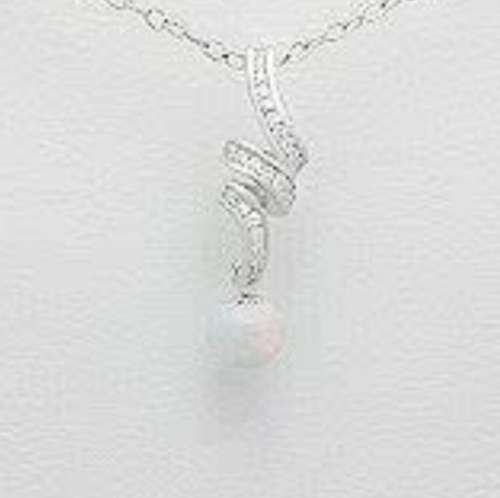 SOLID 925 Sterling Silver Opal Gemstone Swirl Pendant Necklace Plus 55cm Chain
