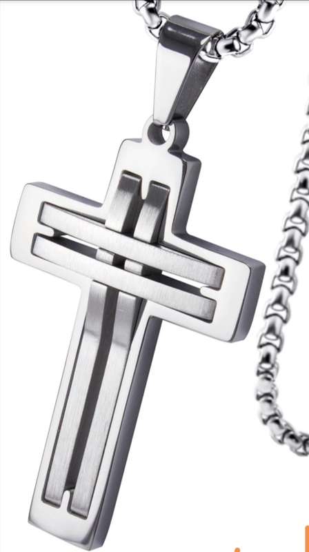 Solid Stainless Steel Cross Pendant & 60cm Ball Chain Plus Free Giftbox