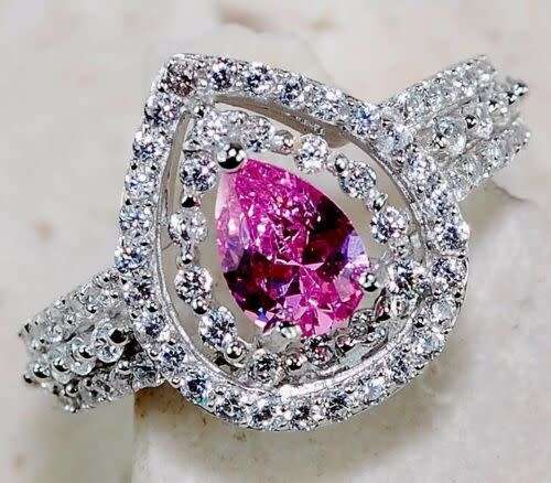 4CT Pink Sapphire & Topaz 925 Solid Sterling Silver Ring 7
