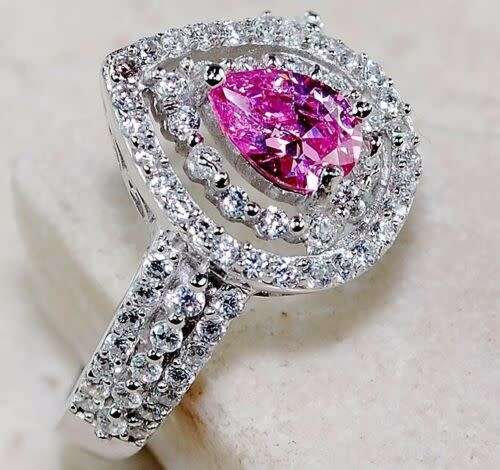 4CT Pink Sapphire & Topaz 925 Solid Sterling Silver Ring 7