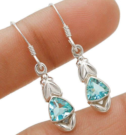 Aquamarine 925 Solid Genuine Sterling Silver Earrings  1 1/5'