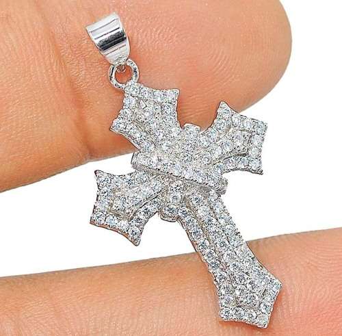 Cross White Sapphire 925 Genuine Sterling Silver Pendant