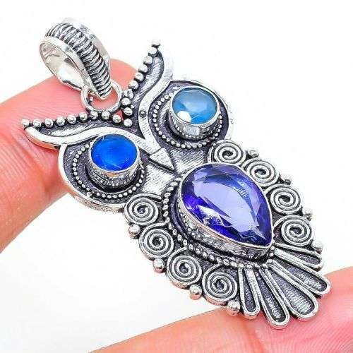 Amethyst, Blue Topaz Gemstone 925 Sterling Silver  Pendant 2.09`