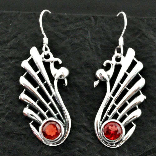 1.81cts Natural Red Garnet 925 Sterling Silver Long Earrings 13/8