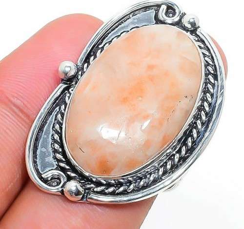 Sunstone Gemstone Handmade 925 Silver Jewelry Ring Size 6.5