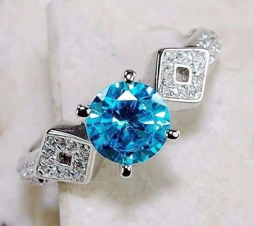 2CT Aquamarine & Topaz 925 Sterling Silver Ring Sz 6