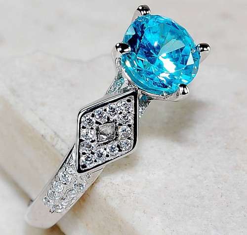 2CT Aquamarine & Topaz 925 Sterling Silver Ring Sz 6