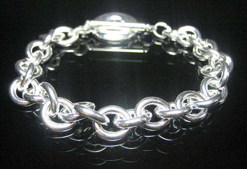 LOVELY CHUNKY 925 STERLING SILVER ROLO CHAIN WITH T & O CLASP BRACELET
