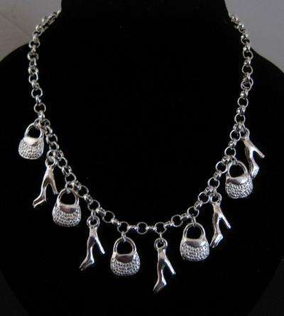 BEAUTIFUL 925 STERLING SILVER SHOE AND HANDBAG CHARMS NECKLACE