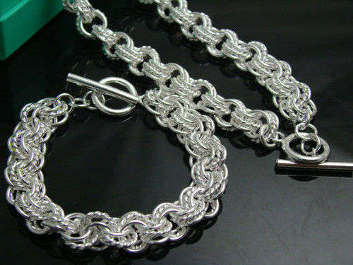 STUNNING  925 STERLING SILVER  MANY CIRCLES NECKLACE & BRACELET SET