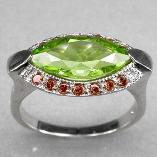 GENUINE TOP FOREST GREEN BURMA PERIDOT & CZ RING IN SOLID 925 STERLING SILVER