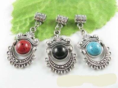 3pcs tibet silver  black, red and turquoise bail charm fit pandora