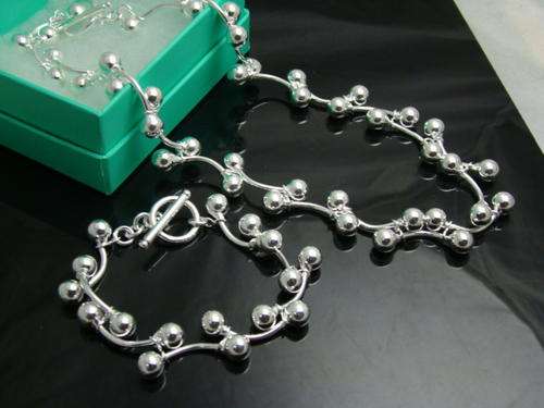 BEAUTIFUL SOLID CHUNKY GRAPE BEADS 925 STERLING SILVER NECLACE & BRACELET SET