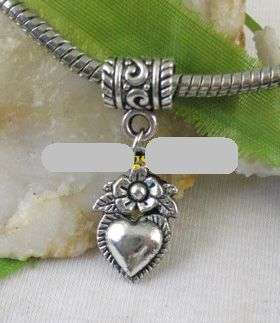 1 pce  Bail & Flower heart charm for Pando bracelet
