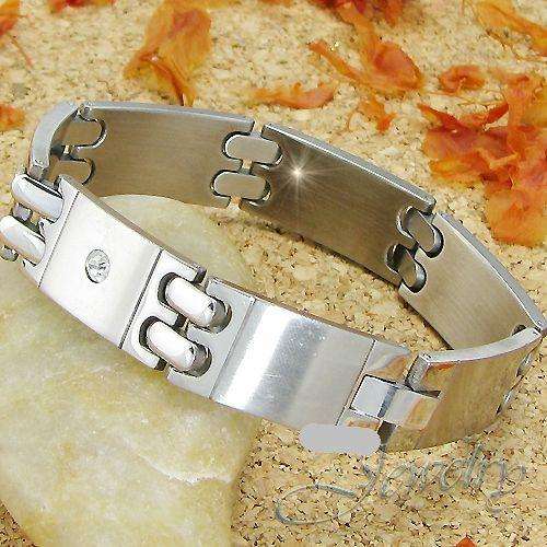Stainless Steel Men Bracelet with White sumulated diamonds
