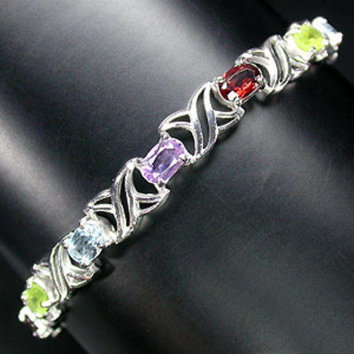 GORGEOUS PERIDOT-AMETHYST-GARNET-TOPAZ BRACELET CAST IN SOLID 925 STERLING SILVER
