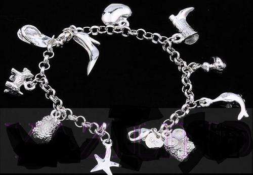 Lovely 10 Charms 925 sterling silver bracelet 19cm