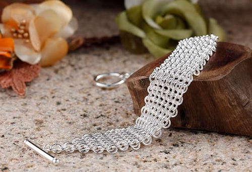 Lovely Silver Bangle Bracelet Dense Links