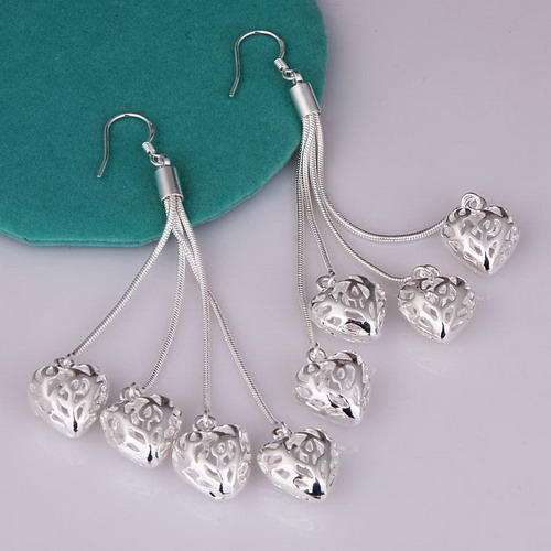 Adorable  925 Sterling Silver Hearts  Dangle Earrings