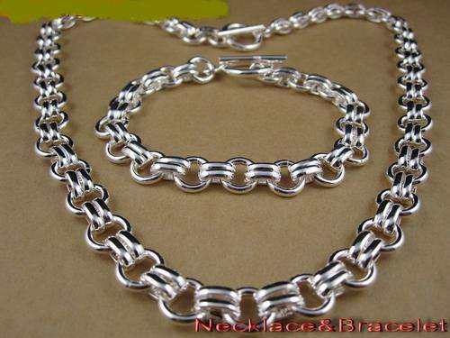 Beautiful 925 Sterling Silver Round & Oval Links Necklace & bracelet Set