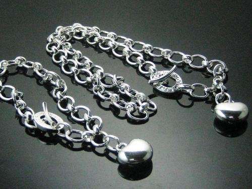 BEAUTIFUL SILVER HEART NECKLACE & BRACELET SET