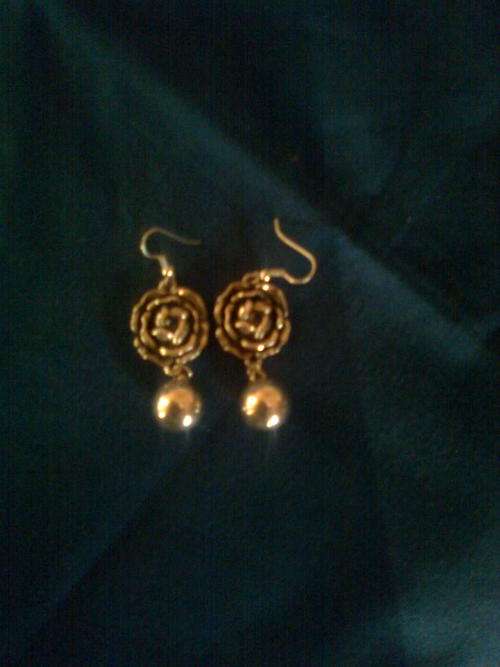 LOVELY TIBET SILVER ROSE & BALL DANGLE EARRINGS