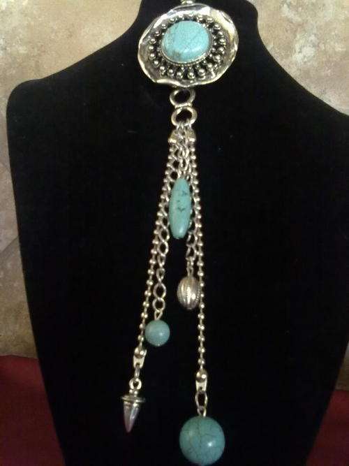 LOVELY TIBETAN SILVER CLIP ON TURQUOISE PENDANT