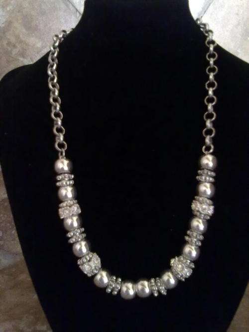 STUNNING  CHUNKY  TIBET SILVER  BALLS & CZ RINGS NECKLACE