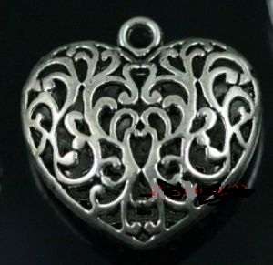 LOVELY VINTORIO COLLECTION BIG TIBET SILVER CLIP ON FILLIGREE HEART PENDANT