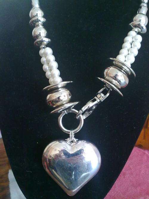 STUNNING!!! TIBETAN SILVER ACRYL HEART PEARL NECKLACE