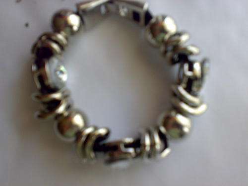 Chunky Silver Rings, Balls & Rhinestones Bracelet