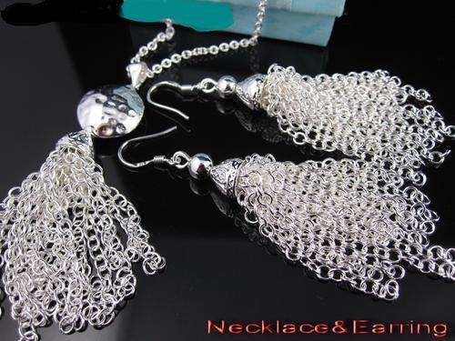 Gorgeous 925 Sterling Silver Polished Peacock Tail Necklace & Earrings Set