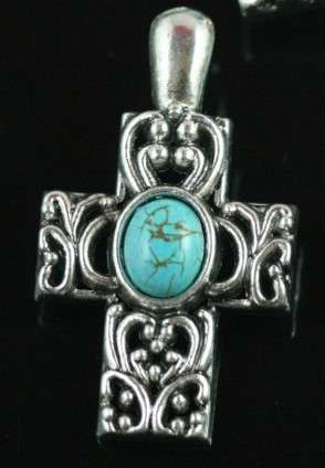 LOVELY TIBETAN SILVER CLIP ON CROSS PENDANT WITH TURQUOISE STONE