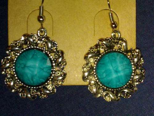 Lovely Tibet Silver Round Synthetic Turquoise Stone Dangle Earrings