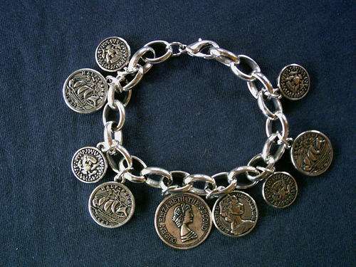 STUNNING TIBETAN SILVER  COIN CHARMS BRACELET