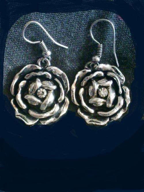 LOVELY TIBET SILVER ROSE DANGLE EARRINGS