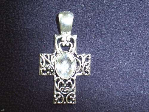 LOVELY TIBETAN SILVER CLIP ON CROSS PENDANT WITH WHITE STONE