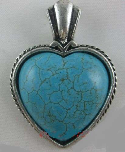 LOVELY TIBETAN SILVER CLIP ON TURQUOISE HEART PENDANT