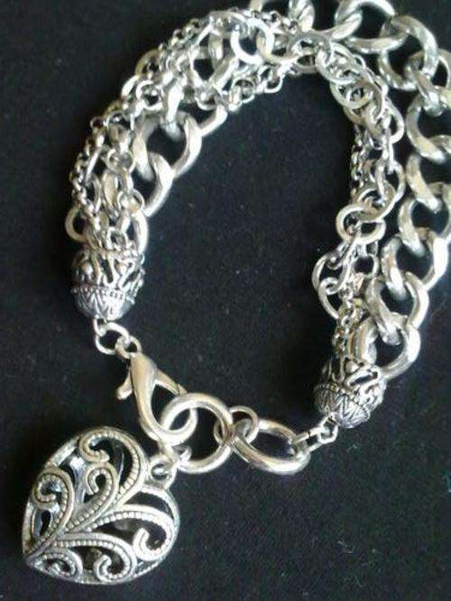 GORGEOUS TIBETAN SILVER FILIGREE HEART BRACELET