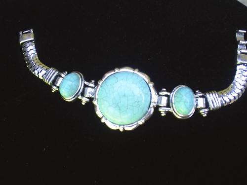 BEAUTIFUL VINTORIO COLLECTION TIBET SILVER TURQUOISE 3 STONES BRACELET