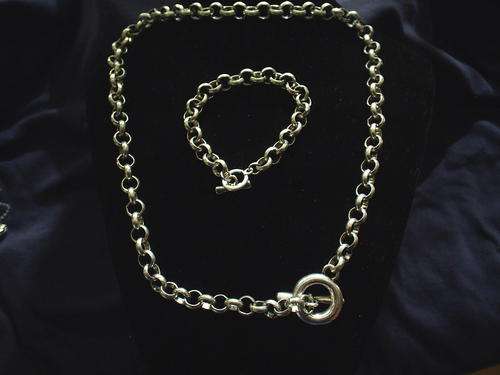 STUNNING!!! UNISEX 63CM TIBETAN SILVER ROLO NECKLACE & BRACELET SET