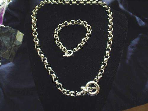STUNNING!!! VINTORIO COLLECTION UNISEX 63CM TIBETAN SILVER ROLO NECKLACE & BRACELET SET