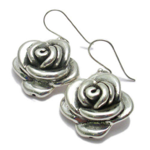 DAINTY VINTORIO COLLECTION TIBET SILVER ROSE DANGLE EARRINGS