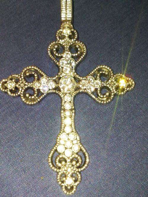 LOVELY TIBETAN SILVER CROSS PENDANT WITH CZ STONES